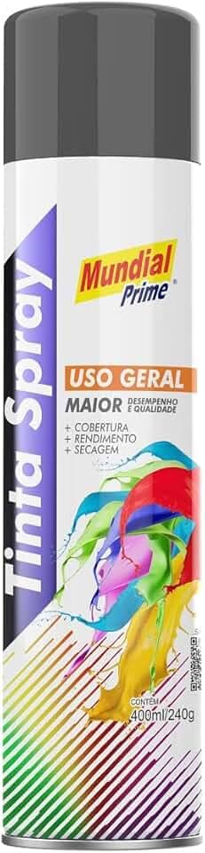 Tinta Spray Uso Geral 400ml, MUNDIAL PRIME, Cinza Primer, AE01000074