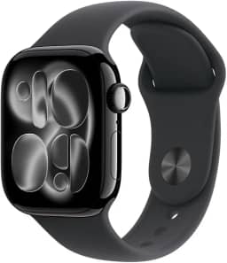 Apple Watch Series 11 GPS, Caixa em alumínio preto brilhante de 42 mm com Bracelete desportiva preta - P/M