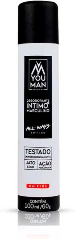Desodorante Íntimo Masculino You Man 100 ml – Jato Seco Aerosol, Proteção 24 h, Testado Dermatologicamente, Fragrância On Fire, Anti-Odor Dia a Dia