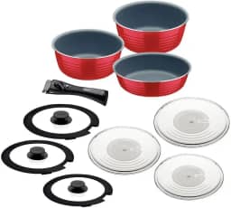 Jogo de Panelas Multiuso Tramontina Itria em Alumínio com Revestimento Cerâmico e Cabo Removível Vermelho 10 Peças