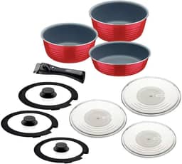 Jogo de Panelas Multiuso Tramontina Itria em Alumínio com Revestimento Cerâmico e Cabo Removível Vermelho 10 Peças