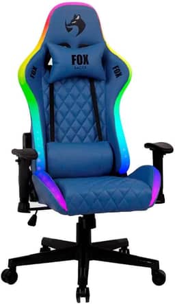 Cadeira Gamer Fox Racer, até 130kgs, com RGB e Iluminação LED, com almofadas, Reclinável, Azul