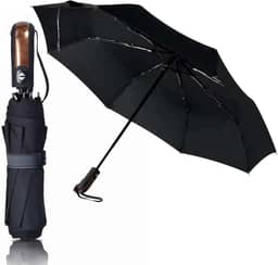 Guarda Chuva Premium Abre Automático Reforçado - Resistente Contra Vento E Impermeável Compacto Portátil Cabe Na Bolsa Fecha Inclui Estojo Proteção Grande Fácil Transportar Tecido Liso Original Perfeito Versátil Cor Preto Madeira