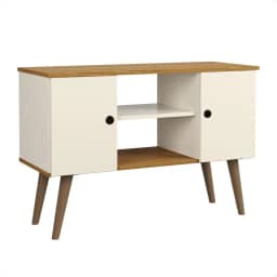 Rack para TV até 43 Polegadas, com Pés Retrô, 2 Portas e Prateleiras (Off/Nature)
