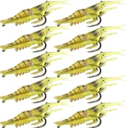 Isca Artificial Camarão Silicone Aromatizada com Anzol para Pesca, Amarelo, Kit com 10 Unidades