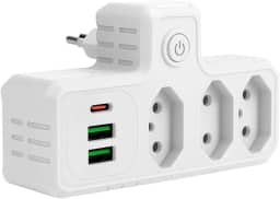 Extensão Tomada,Régua Tomadas, Régua de Energia,Adaptador Tomadaa,Filtro de Linha,Adptador Inteligente, 3 Tomadas,2 Interfaces USB,1 Porta USB Tipo-C - Qualidade Premium