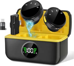 Microfone Lapela, Microfone Lapela Sem Fio para iPhone/Android, Cancelamento de Ruído Inteligente, Kit Duplo com Case de Carregamento, Redução de Ruído e Som Profissional, Transmissão Sem Fio de 300M