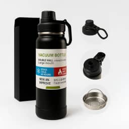 Garrafa de Água Térmica Inox Com 800ml Squeeze Academia Esportiva Quente e Frio Escritório (Preto)