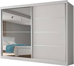 Guarda Roupas Casal 2 Portas de Correr com Espelho 4 Gavetas 100% MDF Branco Austria