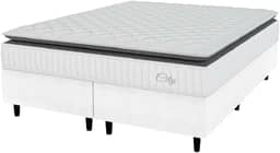 Cama Box Colchão Casal King Molas Ensacadas City Pillow Top 193x203x61cm Linho Branco/Cinza Hellen - Suporta até 110kg por Pessoa