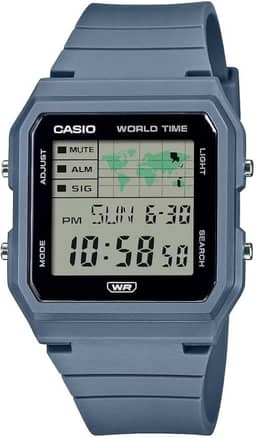 Casio Série Pop LF-30W | Relógio digital | Azul | Exibição do mapa do mundo | Pulseira de resina de base biológica | Luz LED | Cronômetro | Temporizador de contagem regressiva | Hora mundial | Multi