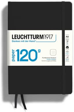 LEUCHTTURM1917 - Caderno de capa dura pontilhado A5 médio (Preto) - 203 páginas numeradas com papel de 120 g/m²