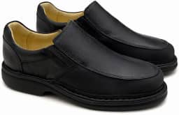 Sapato Masculino Couro Legítimo e Techprene Preto Ortopédico Confortável para Joanete e Esporão de Calcâneo Palmilha Gel Antiderrapante Costura Manual Leve Franca Brasil 36 ao 44