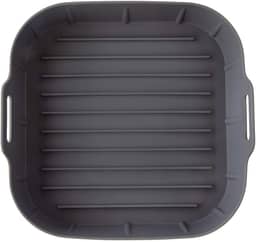 Forma de Silicone Para Airfryer Forno Quadrada Com Alça19x19cm Reutilizável Para Fritadeira Elétrica, Cinza