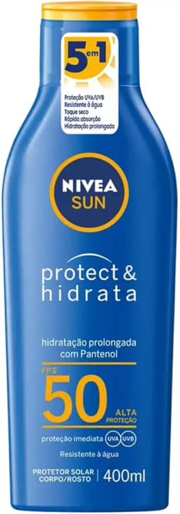 NIVEA SUN Protetor Solar Protect & Hidrata FPS 50 400ml - Com toque seco, rápida absorção e resistente à água, esse protetor solar oferece altíssima proteção ao sol e promove hidratação à pele