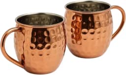 Conjunto de duas Canecas Moscow Mule Inox Rose 470ml Martelada Resistente Cor Cobre Ideal para Servir Drinks com Estilo e Elegância em Qualquer Ocasião