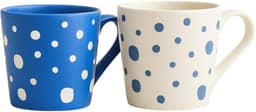 2 Canecas de Cerâmica 400ml Premium Decorada Azul e Branca (Bolinhas Branco e Azul)