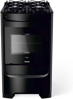 Fogão Consul 4 bocas preto com mesa de vidro e grades individuais super estáveis - CFO4VBE BIVOLT