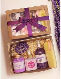 Kit SPA Relaxante Luxo, 6 Peças, Sais de Banho, Geleia de Banho, Loção Hidratante, Sabonete Massageador, Bucha, Aroma Floral