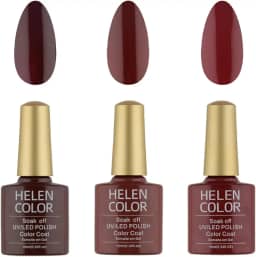 HELEN COLOR Kit 3 Esmaltes em Gel UV/LED 10ml Cada Frasco Secagem Rápida Alta Durabilidade Acabamento Brilhante (Vermelho Escuro)