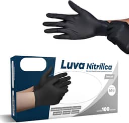 Luva Nitrilica Preta Premium | Sem Pó Antiderrapante | 100 Unidades Descartável | P, M e G