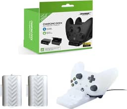 Kit Base Carregador Dock Duplo para Controle Joystick Xbox One Series S/X + 2 Baterias 800mAh Branco
