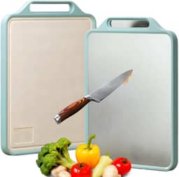 Tábua de Corte Dupla Face Inox e PP Tabua de Carne Inox Antibacteriana, Tábua de Corte de Aço Inoxidável, Antiderrapante e Antimicrobiana, Resistente a Mofo e Arranhões - Tamanho Grande Premium