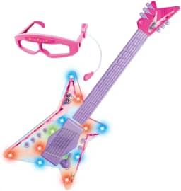 DM Toys Guitarra de Brinquedo com Óculos Microfone Rock Show Rosa