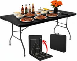 Mesa Dobrável 1,80m Vira Maleta Portátil Preto Em Aço e Polietileno Durável Para Camping Pesca Jardim Festas Uso Externo Interno Com Alta Resistencia e Fácil Transporte (Preta)