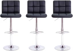 Kit 03 Banquetas Alta Para Bar Balcão Bancada Estofada Área Gourmet Cozinha Americana Giratória Gomos Preta