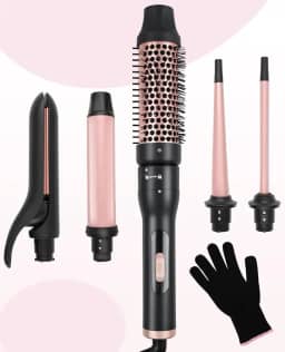 Conjunto de Modeladores de Cachos, 110-240V, Rosa, Escova 5 em 1, Escova Alisadora, Modelador de Cabelo