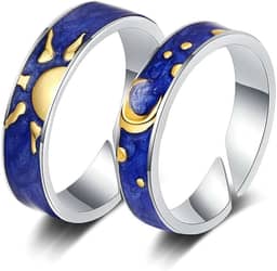Par Aliança Sol E Lua Casal Anel Ajustável Namoro Caixinha