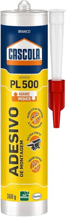 Cascola Cola Monta & Fixa PL 500 Interior, Adesivo de montagem extraforte, Cola para madeira, MDF, compensado, concreto, entre outros materiais, Cartucho com 360g