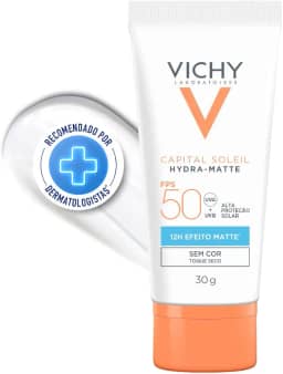 Vichy Capital Soleil HydraMatte Protetor Solar Facial com Efeito Matte por 12h, Alta Proteção FPS 50, Toque Seco e Controle de Brilho, Sem Cor, 30g