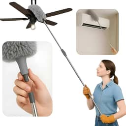 Espanador Pó Premium Extensível 2,8m Microfibra Haste Inox Flexível Limpa Teto Ventilador Casa Escritório Alto