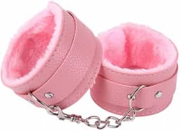 Algema Bracelete em Couro Macio com Pelúcia Aveludada e Corrente Cromada 5,5cm x 9cm Fivelas Ajustáveis (ROSA)