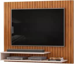 Painel Para TV Até 55 Polegadas Detalhe Frisado Com Prateleiras Hope Madeirado/Off White