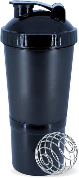 Coqueteleira Shaker Academia Compartimento Suplementos Divisórias 500ml (Preta)