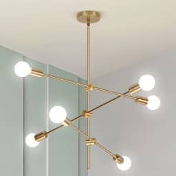 lustre Sala de Jantar de 6 Cabeças Dourada, Lustre Pendente de Teto Regulável, Lustre para Sala E27, Luminaria de Teto, Luminária Pendente para Cozinha, Quarto, Sala de Estar (Lâmpada Não Incluída)