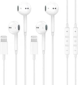 Pacote com 2 fones de ouvido com fio para iPhone com microfone integrado e controle de volume, fones de ouvido com redução de Nosie compatíveis com iPhone 14 13 12 11 Pro Max XS XR X 8 7, compatível
