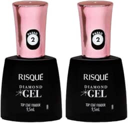 Kit 2 Risque Diamond Gel Top Coat Fixador 9,5ml Extra Brilho.