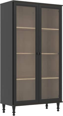 Cristaleira Estante Para Livros Ditália 2 Portas Vidro E-957 Cor:preto