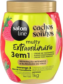 Salon Line, Creme de Tratamento 3 em 1, Multy Extraordinário, Cachos dos Sonhos, Morango e Óleo de Macadâmia, Vegano - Para Cabelos Cacheados e Crespos, 1kg
