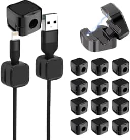 DeFolks Organizador de Cabos e Fios Magnético Arrumador Cabo Chega de Cabos Caídos Pelo Chão (Preto, 12 unidades)
