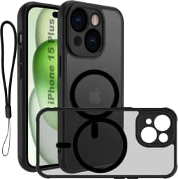 USTIYA Magnética Capa para iPhone 15 Plus/iPhone 14 Plus 6,7 polegadas Case Matte Acrílico Uso Resistente Protetora de Câmera Capinha Acessórios para Celular com Cordão Preto FGCX