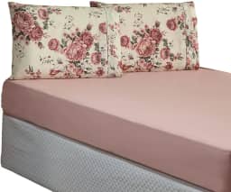 Jogo de Cama 3 Peças Esmeralda Casal ou Queen,Percal 150 Fios 100% Algodão, Lençol com Elástico (Rosê, Casal Padrão)