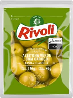 Rivoli Azeitona Verde Em Conserva Com Caroço Pacote 80G