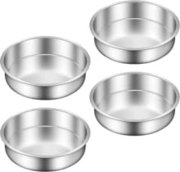 Ohtomber Forma de bolo de 20 cm – Conjunto de 4 formas de bolo de camada redonda de aço inoxidável, latas, conjunto empilhável de assar, aquecimento uniforme, pode ser lavado na lava-louças, pratos