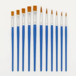 Kit 12 Pincéis Artesanato Pintura Artística Ponta Fina e Chata Aquarela Acrílico Guache Óleo - Brucaro Prime