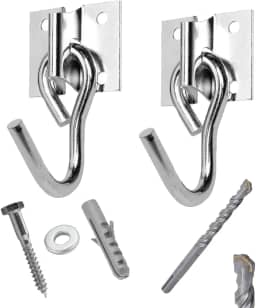 Kit Par Gancho De Rede Aço Reforçado C/ Parafusos E Buchas + Broca